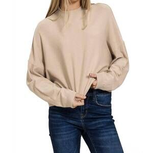 NEW 42POPS mock neck comfy fall crop sweater in light mocha